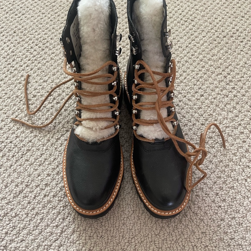 Marc Fisher Black and Tan Winter Boots with Sherpa Lining